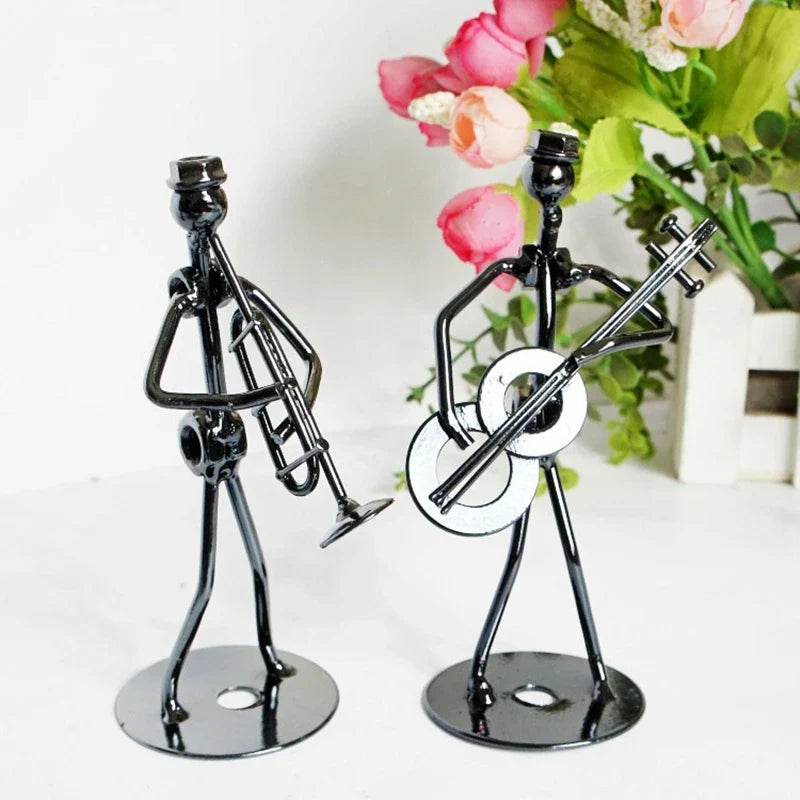 Afralia™ Metal Musician Figurine Set: 8 Styles, 13cm, Vintage Office Home Decor