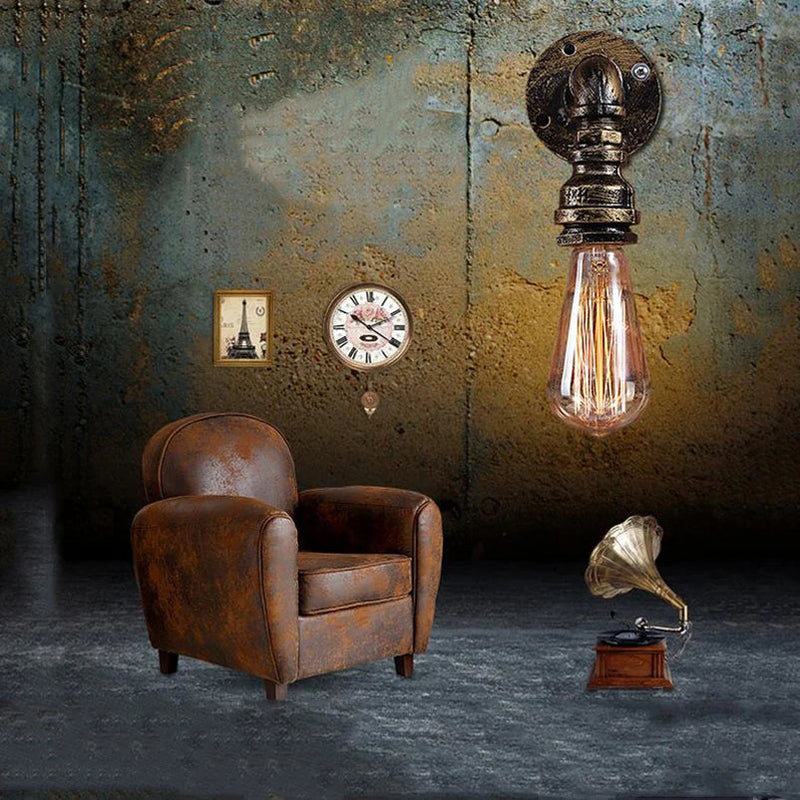 Afralia™ Vintage Rustic Water Pipe Wall Lamp for Corridors, Bars, and Cafes