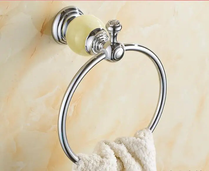 Afralia™ Brass & Jade Bathroom Set: Holder, Bar, Basket, Rack, Ring - Hardware Collection