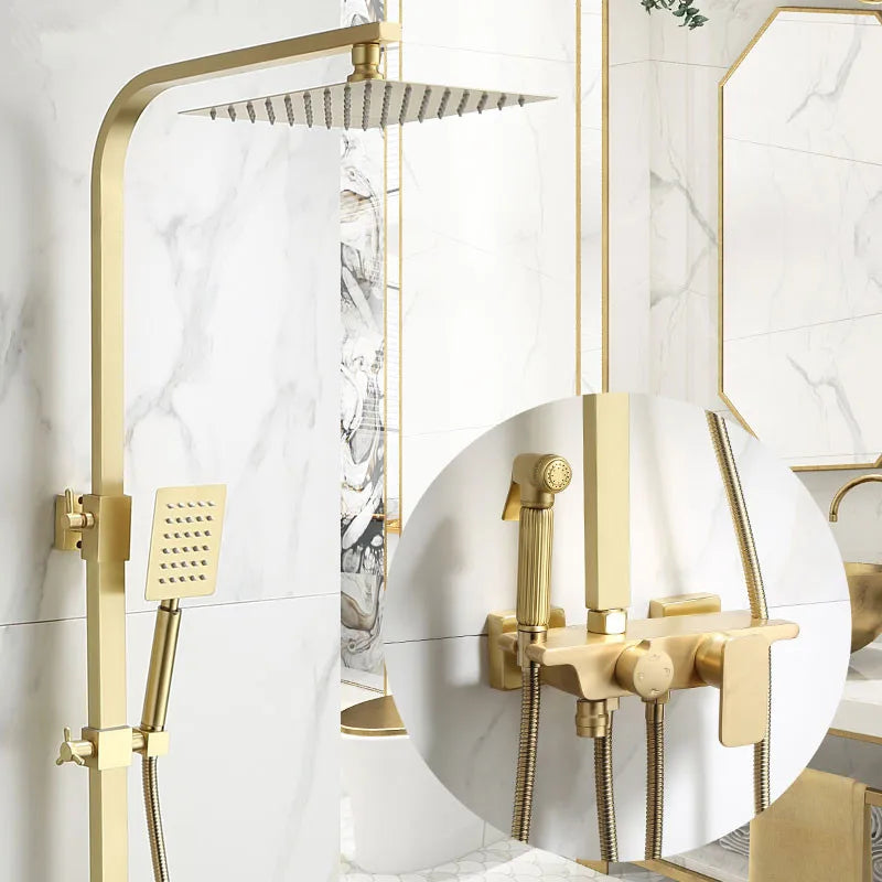 Afralia™ Brushed Gold Bath & Shower Faucet Set for Luxurious Rainfall Experience