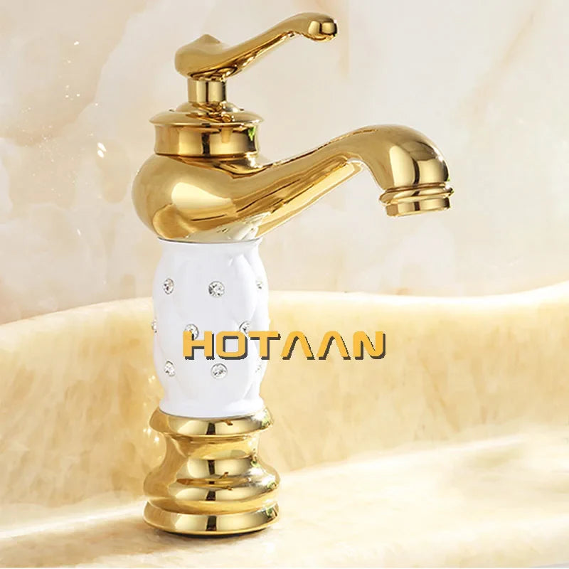 Afralia™ White Brass Bathroom Sink Faucet Hot Cold Mixer Tap Single Handle
