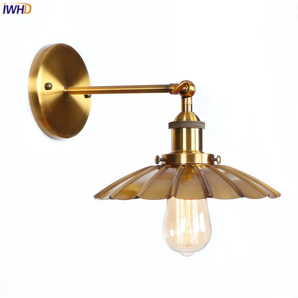 Afralia™ Iron Golden Antique LED Wall Light Retro Industrial Vintage Wandlamp