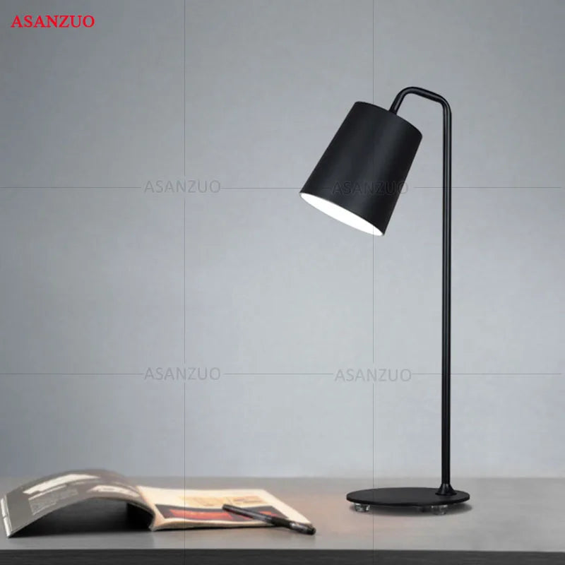 Afralia™ Modern Minimalist Black White Yellow Table Lamp LED Wrought Iron Desk Lamp