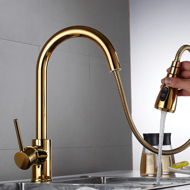 Afralia™ White/Gold/Nickel Kitchen Faucet Mixer Tap - 360° Swivel Sink, Pull Out, Single Handle
