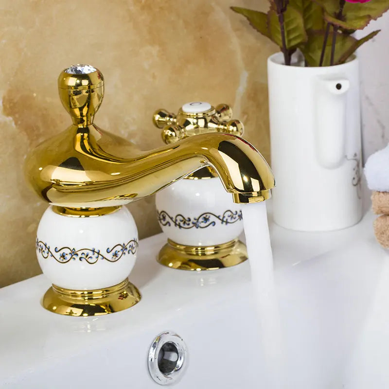 Afralia™ Diamond Bathroom Faucet Set - Polished Golden Luxury Bathtub Shower Basin Mixer
