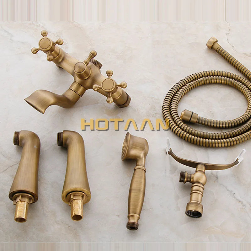 Afralia™ Antique Brass Hand Held Shower Head Kit for Bathroom Bath Tub Faucet