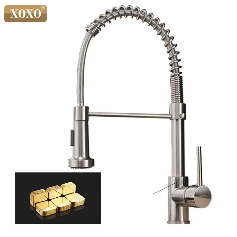 Afralia™ Brushed Nickel Kitchen Faucet Pull Out Swivel Mixer Tap 1343A-S