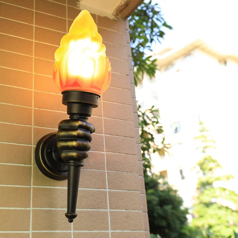 Afralia™ Creative Torch Hand Wall Lamp Outdoor Light for Garden Porch Living Room