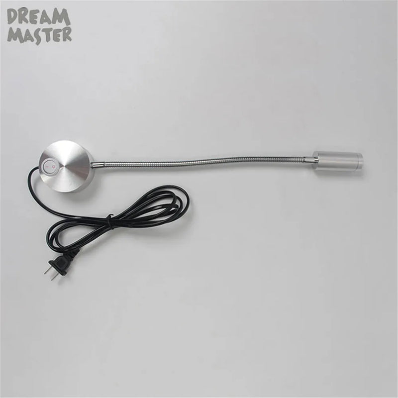 Afralia™ Silver Flexible Hose LED Wall Lamp 3W Bedside Reading Light with Switch