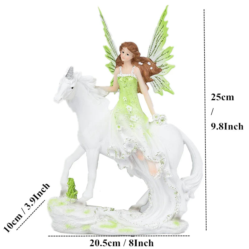 Afralia™ Resin Unicorn Horn Angel Fairy Figurine Modern Home Decor Horse Miniature Angel Fairy Statue