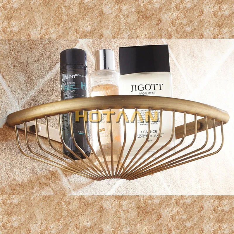 Afralia™ Antique Brass Double Layer Bathroom Shower Shelf