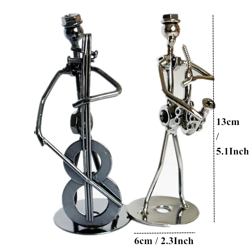 Afralia™ Metal Musician Figurine Set: 8 Styles, 13cm, Vintage Office Home Decor