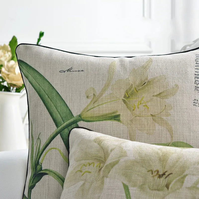 Afralia™ Floral White Lily Crinum Moorei Linen Pillow Cover 45x45cm/30x50cm