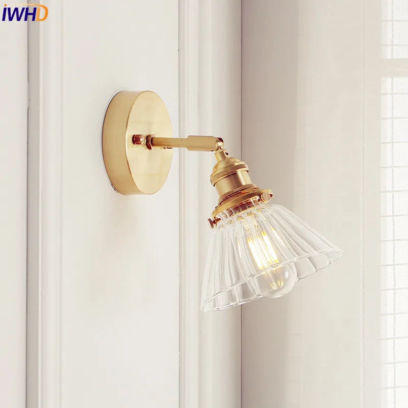 Afralia™ Copper Glass Wall Light Nordic Vintage Sconce Bathroom Bedroom Home Lighting