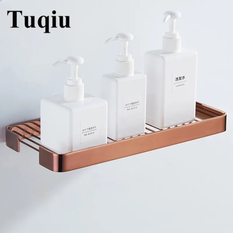 Afralia™ Brass Square Bathroom Shower Rack Wall Mounted Corner Shelf
