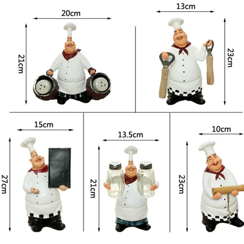 Afralia™ Chef Resin Figurines Set with Bottle Opener, Message Board, Salt and Pepper Can, Home Bar Ornament