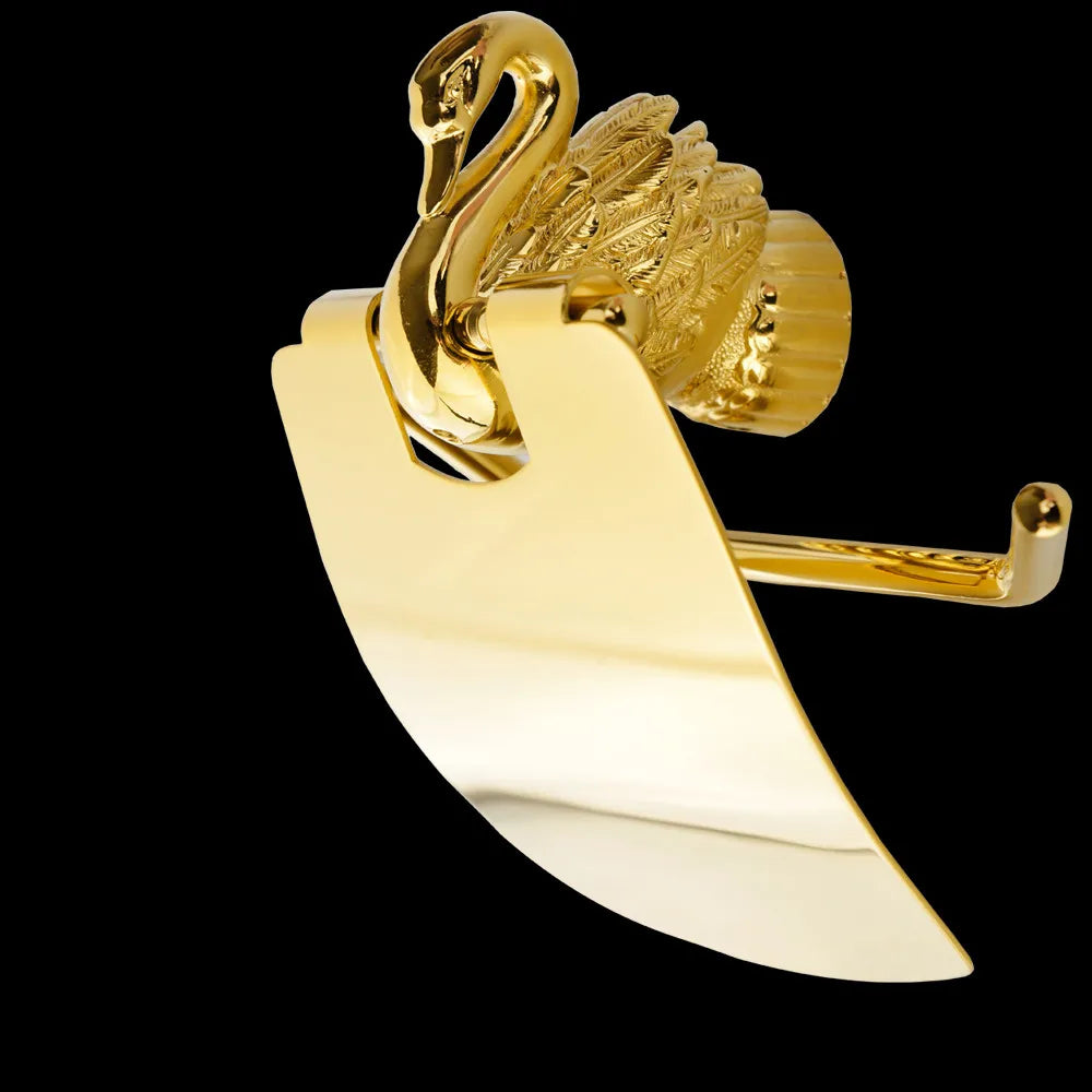 Afralia™ Swan Gold Bathroom Hardware Set with Towel Bar, Robe Hanger, and Toilet Brush