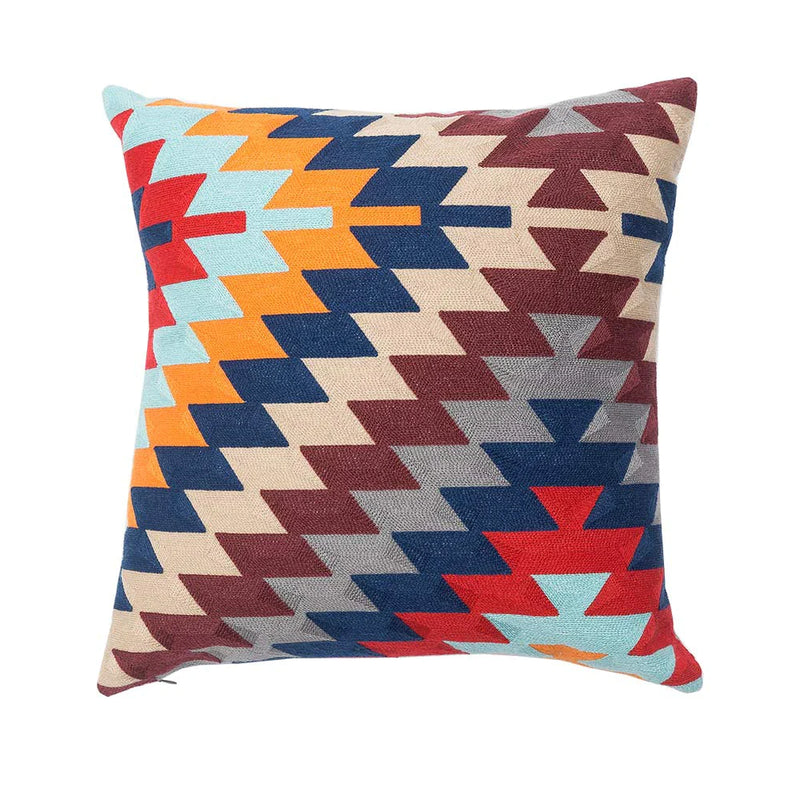 Afralia™ Embroidered Kilim Style Cushion Cover 45x45cm Canvas Cotton Pillow Square