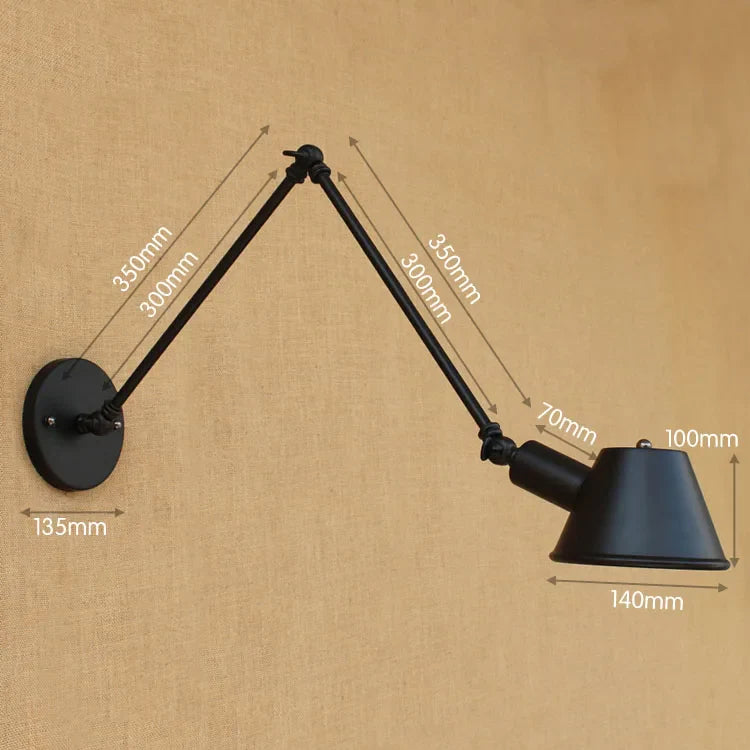 Afralia™ Golden Vintage LED Swing Arm Wall Sconce Industrial Style