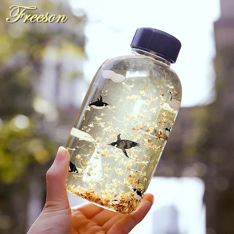 Afralia™ Animal Glass Water Bottle with Sleeve | Cute Kawaii Design for Outdoor Activities