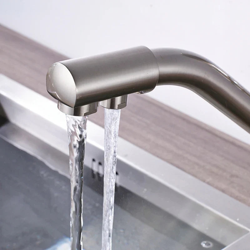 Afralia™ Brushed Nickel Kitchen Sink Faucet with Water Purification: 360° Rotation Deck Mounted Mixer Tap