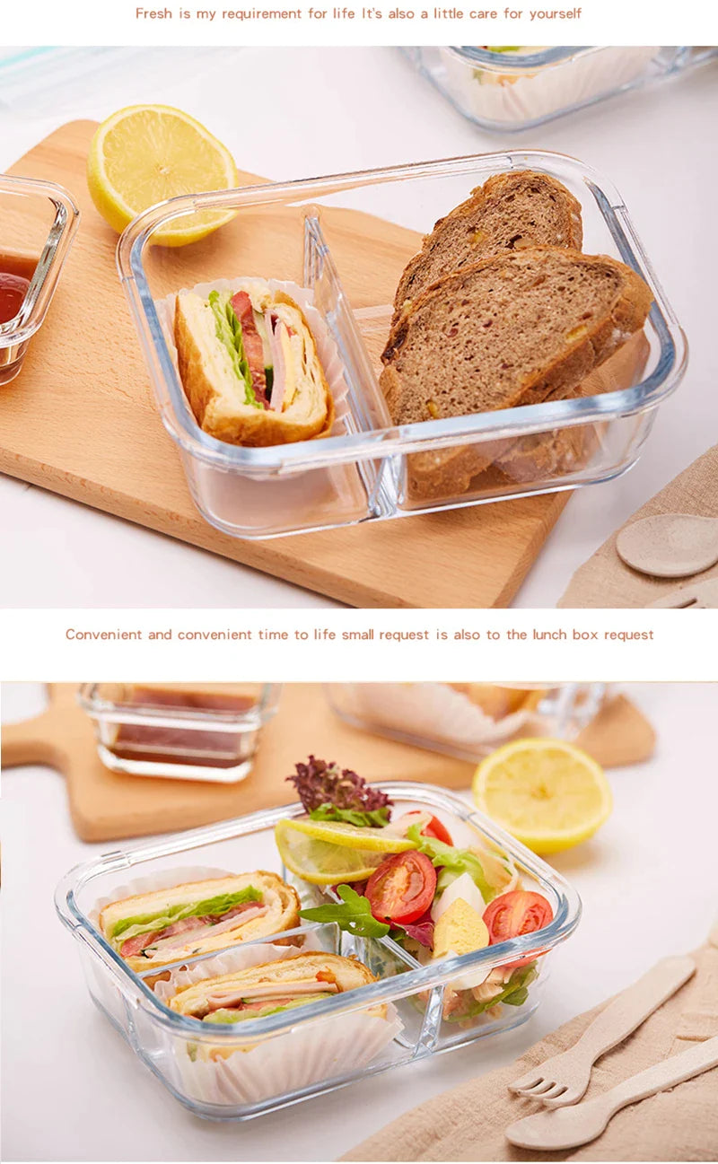 Afralia™ Kids Lunch Box: Korean Style Glass Bento with Compartments, Microwave Safe, Food Storage