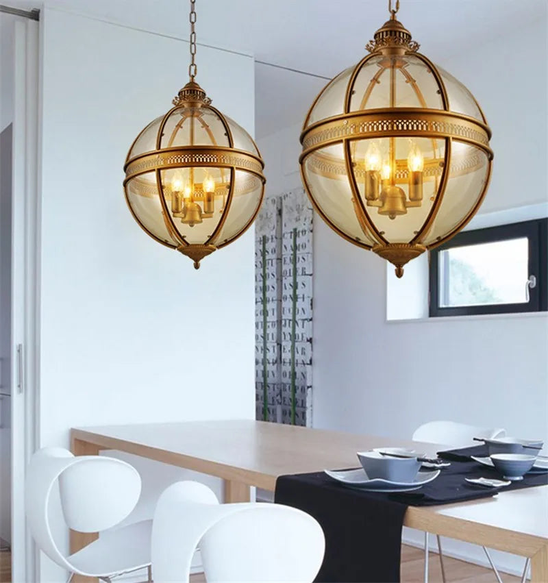 Afralia™ Loft Globe Pendant Light Fixture with Wrought Iron and Glass Shade