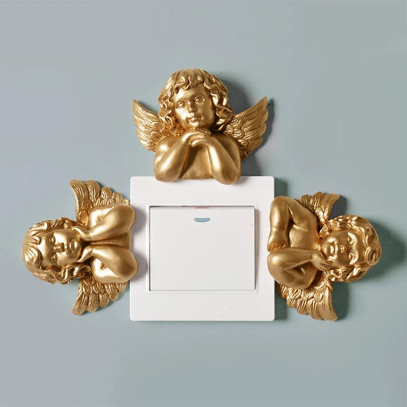 Afralia™ Resin Angel Wall Switch Socket Sticker Home Decoration Craft Light Figurine