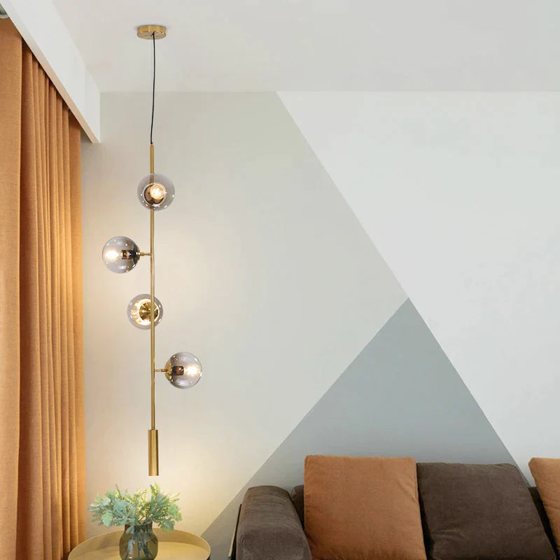 Afralia™ Glass Ball Metal Rod Pendant Lights