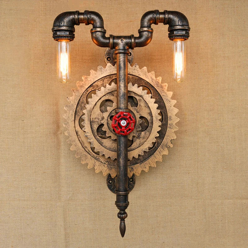 Afralia™ Vintage Gear Water Pipe Wall Sconce for Retro Loft, Restaurant, Bar and Cafe