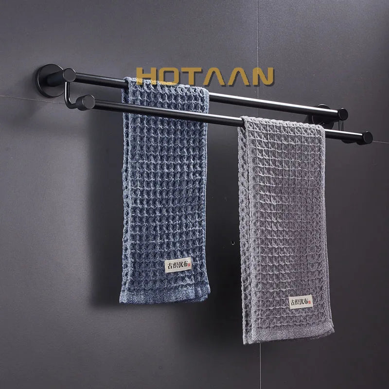 Afralia™ Matte Black Stainless Steel Double Towel Bar 60cm
