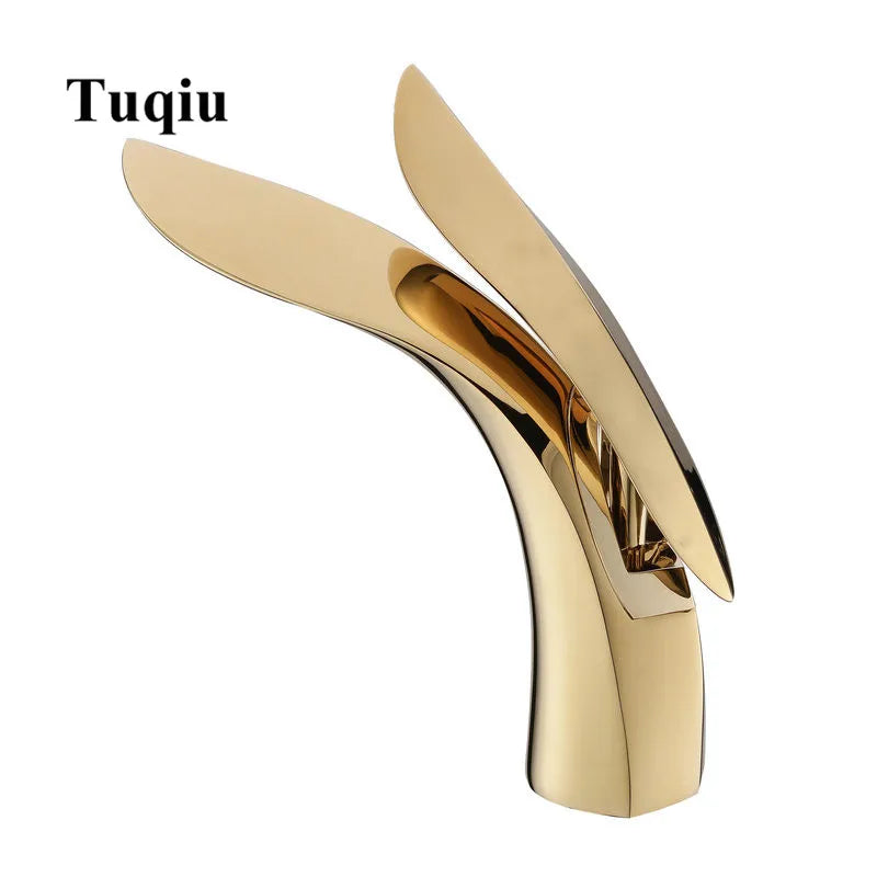 Afralia™ Gold Brass Bathroom Faucet Single Handle Basin Mixer Tap - Rose Gold