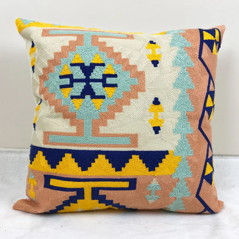 Afralia™ Embroidered Kilim Style Cushion Cover 45x45cm Canvas Cotton Pillow Square