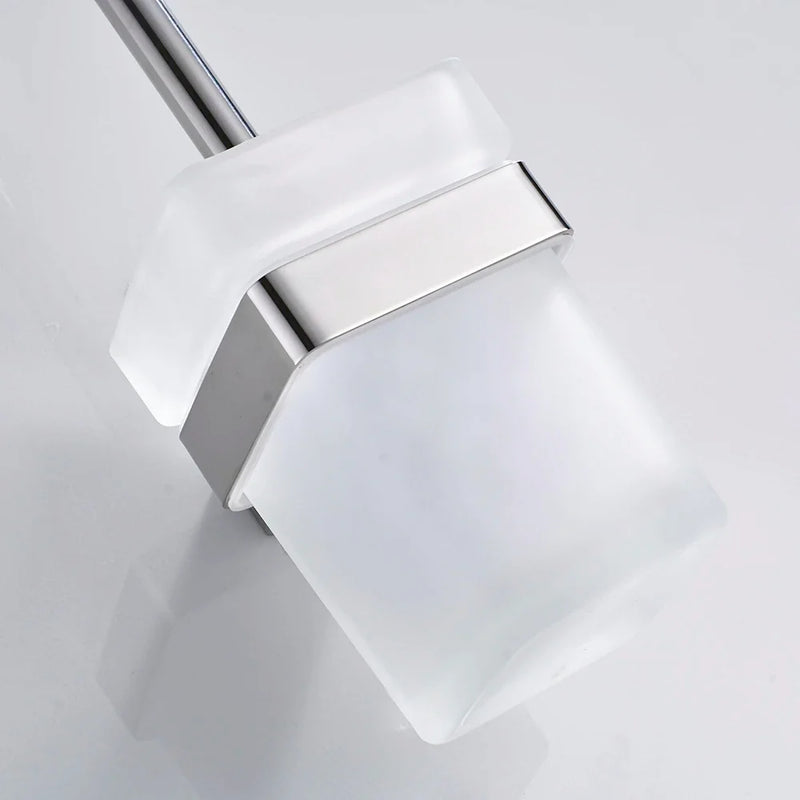 Afralia™ Stainless Steel Toilet Brush Holder with Square Glass Cups, Bathroom Hardware Square Style