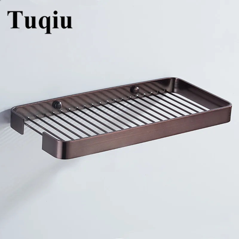 Afralia™ Brass Square Bathroom Shower Rack Wall Mounted Corner Shelf
