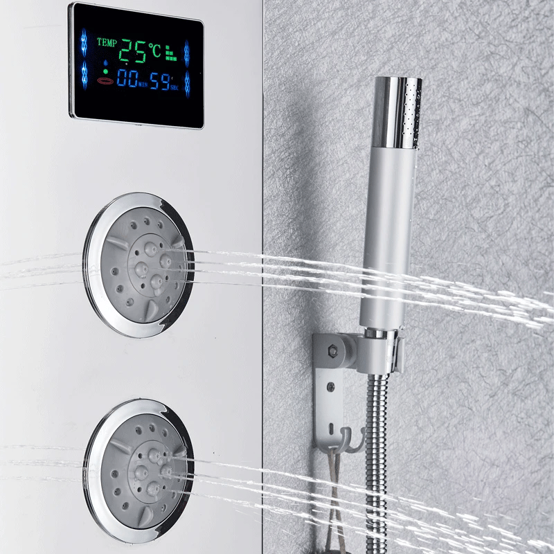 Afralia™ Chrome LED Shower Panel & Head Combo, Wall Mount 4-Function Bathroom Faucet