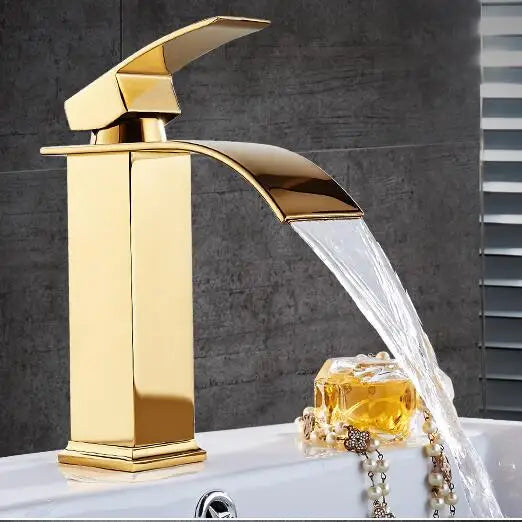 Afralia™ Waterfall Bathroom Faucet Single Handle Basin Mixer Tap Gold Antique Brass Sink