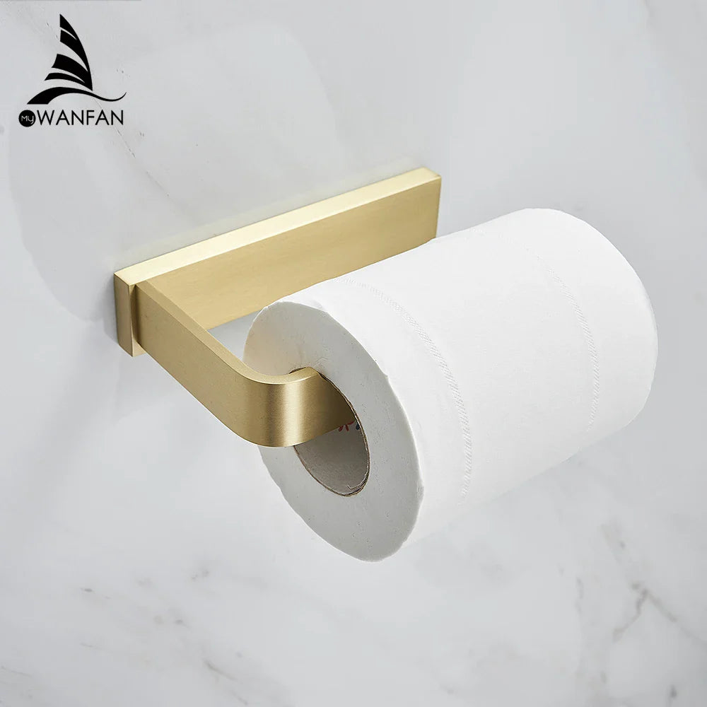 Afralia™ Gold Bath Hardware Set: Towel Ring, Toilet Brush Holder - WF-552200