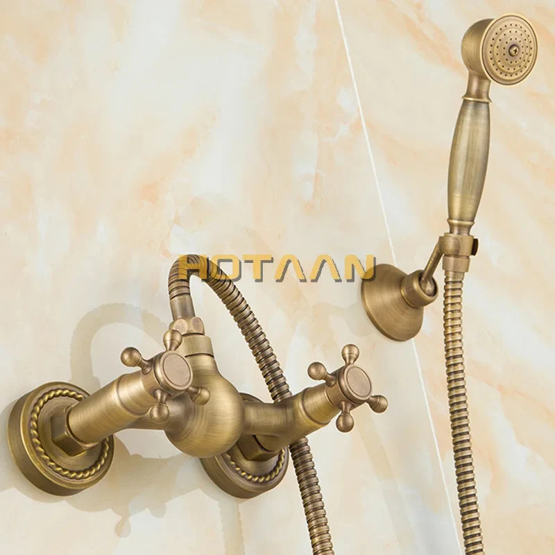 Afralia™ Antique Brass Hand Held Shower Head Kit for Bath Wall Mount