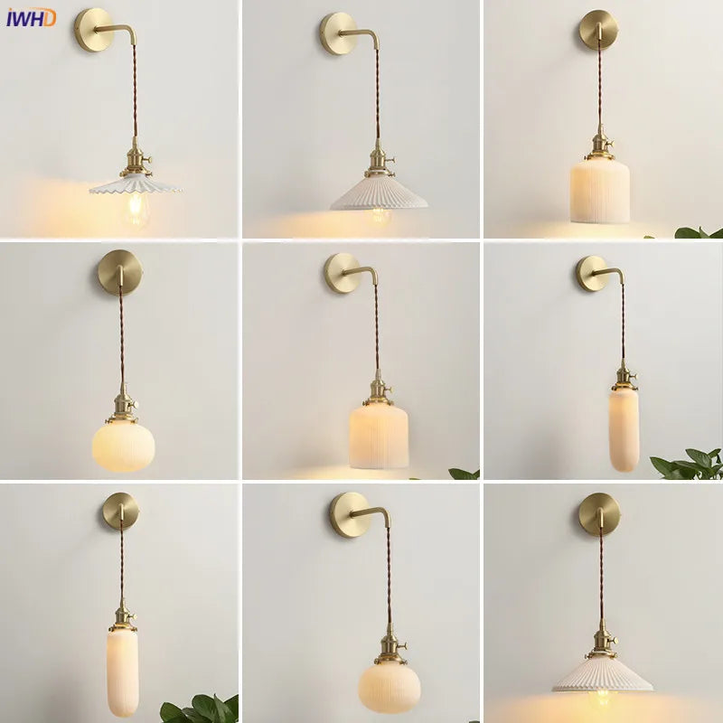 Afralia™ Nordic Ceramic LED Wall Light Modern Japanese Style Vintage Wall Lamp Sconce