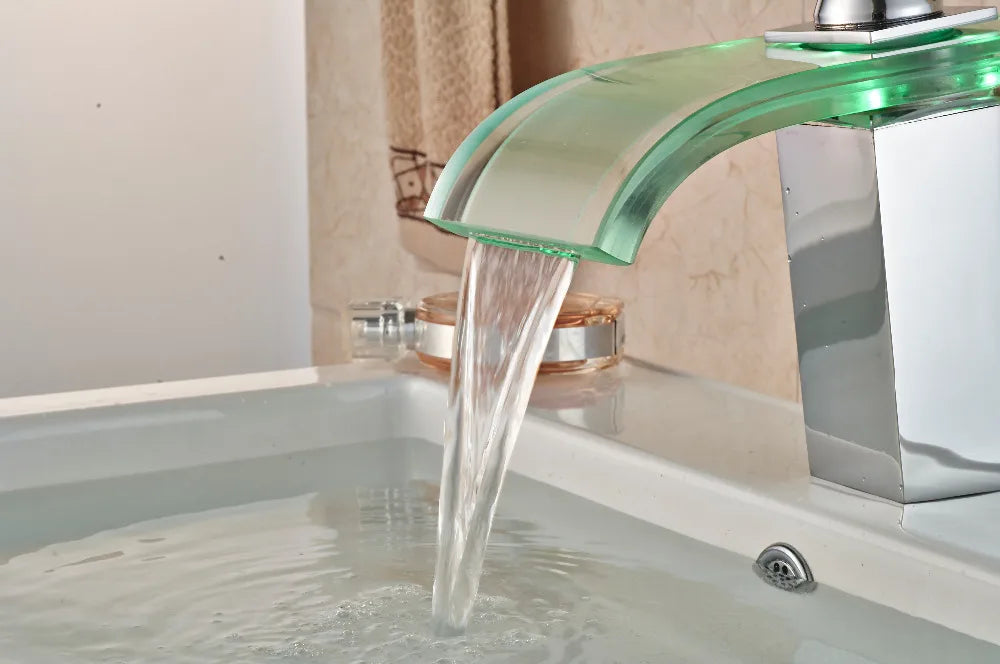 Afralia™ LED Glass Waterfall Basin Faucet | Square Single Handle Bathroom Sink Mixer