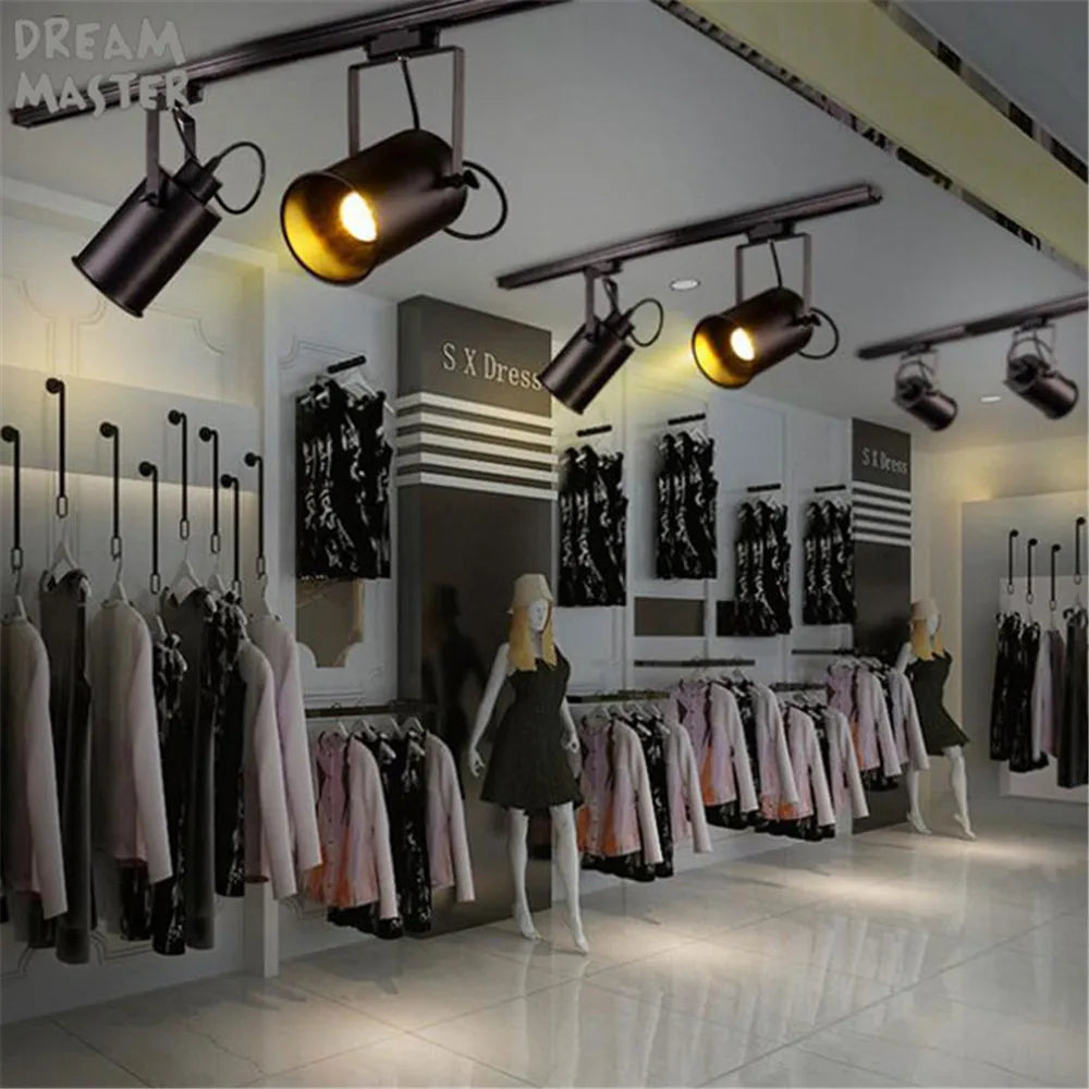 Afralia™ Vintage Black Track Spotlights for Clothing Store Ceiling Lighting