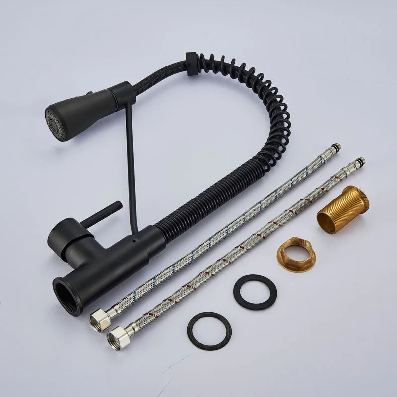 Afralia™ Matte Black Spring Kitchen Faucet with Dual Function Spray Head