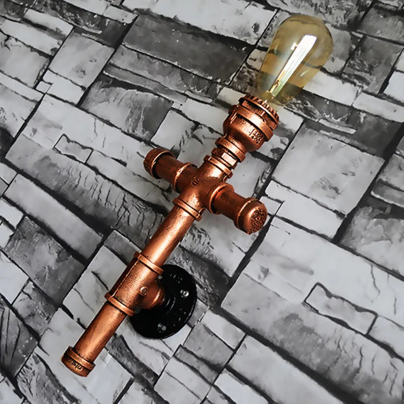 Afralia™ Industrial Iron Pipe Wall Sconce: Loft Decor, Steampunk Lamp for Living Room