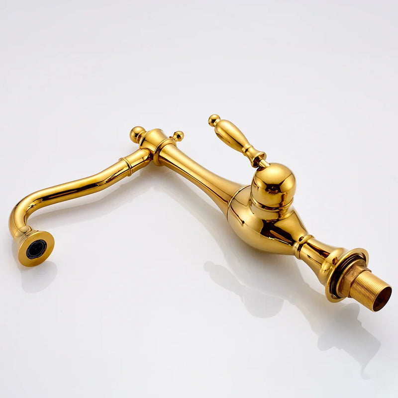 Afralia™ Golden Basin Faucet Single Handle Brass Mixer Tap for Bathroom and Kitchen