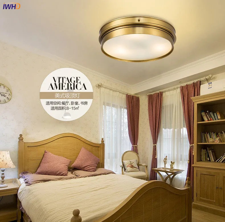 Afralia™ Vintage Glass Copper Ceiling Lights LED Fixtures for Living Room Bedroom Kitchen