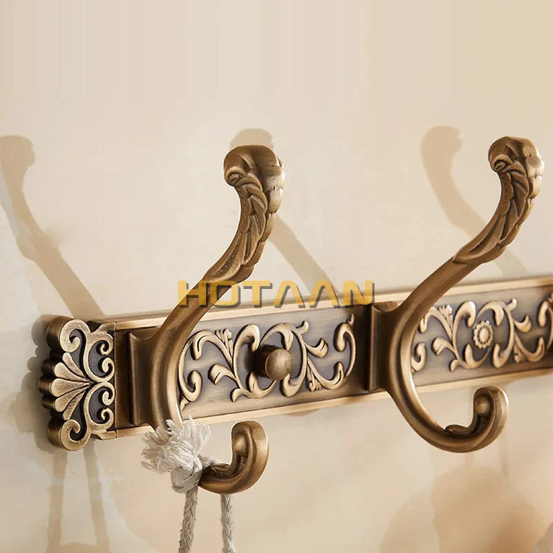 Afralia™ Antique Brass Robe Hook Towel Holder Bathroom Accessories Wall Mount