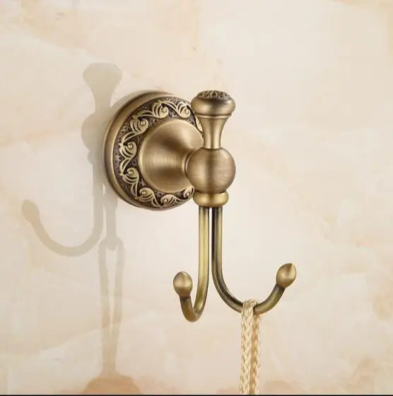 Afralia™ Carved Antique Bronze Brass Bathroom Accessories Set with Solid Bath Hardware