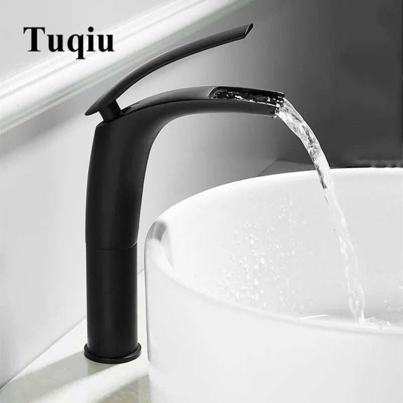 Black & White Afralia™ Solid Brass Waterfall Basin Faucet for Stylish Bathroom Sink