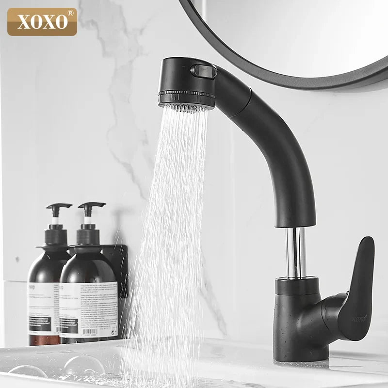 Afralia™ Black Basin Faucet Hot Cold Mixer Tap Single Handle Pull Out Mixer